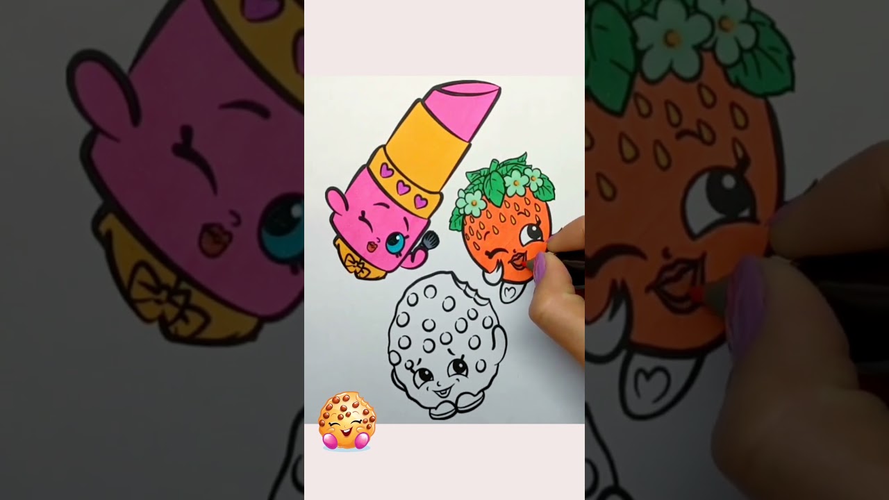 Shopkins Lippy Lips, Kooky Cookie and Strawberry Kiss Cartoon Coloring 
