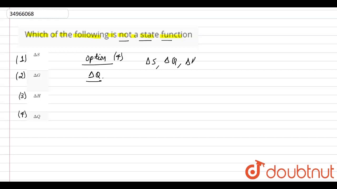 Which Of The Following Is Not A State Function - Youtube Which Of The Following Is Not A State Function - Youtube