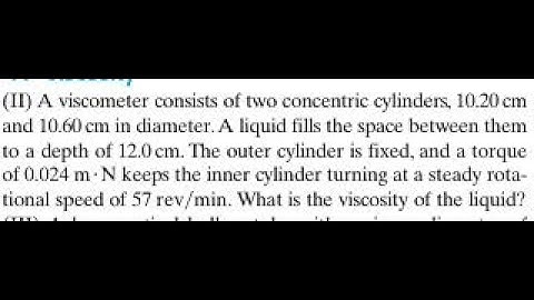 A viscometer consists of two concentric cylinders, 10.20 and 10.60 in diameter. A liquid fills the