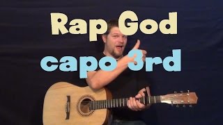 Rap God (EMINEM) Easy Strum Guitar Lesson How to Play Tutorial with Chords Licks Capo 3rd