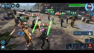 JKR/JKL/Barriss/Jolee/Bastila vs. Dash/Vandor/L3/Young Han/Qira (Cooldown on basic): 61 banners