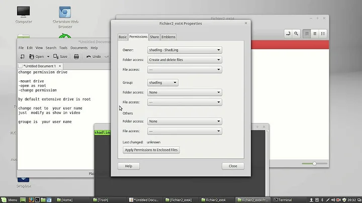 linux mint 17 - change permission drive - tested with ext4