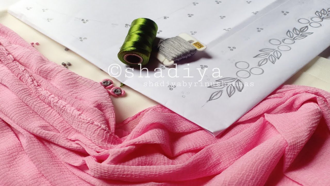 Bullion rose hand embroidery neck design for kurtineck embroidery