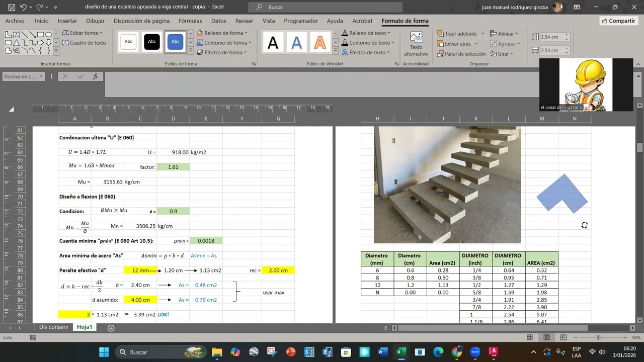 diseño de escalera con viga central y peldaños en voladizo (parte 1)