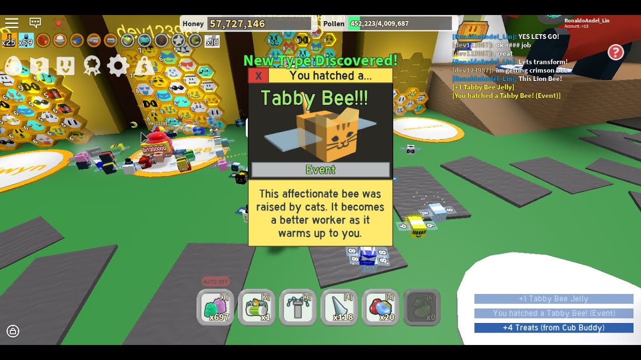 Getting Tabby Bee In Bee Swarm Simulator Youtube - roblox bee swarm simulator tabby jelly