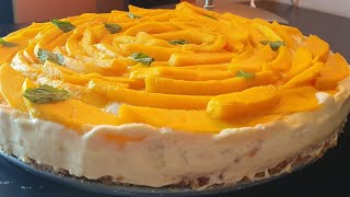 Mango cheesecake ( No bake, no egg \& no gelatin )!!!