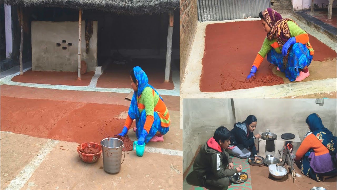 इतनी ठंड में लिपाई कर रहे 🌺 देखकर हमारी बेटी ने रसोई में😯 यह क्या कर दिया / 💞Village vlog