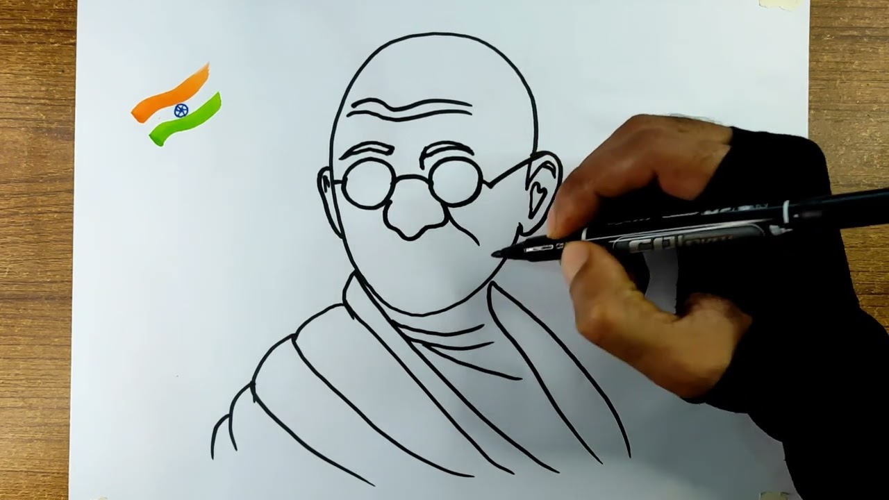 Mahatma gandhi portrait drawing cartoon Royalty Free Vector