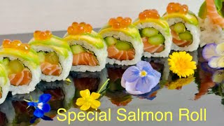 How to Make Easy Simple Quick Sushi Roll: Delicious Special Salmon Roll @Leangkheng