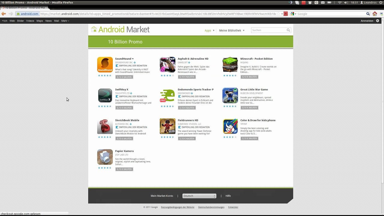 Android Market Aktion - 10 Tage jeden Tag 10 Apps für 10 Cent