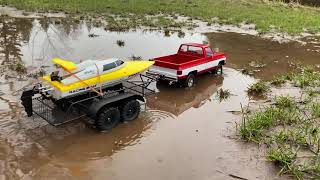 RC Truck Lauches RC Boat Into River!