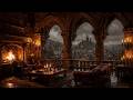 Cozy Castle Balcony in the Rain | Fireplace &amp; Medieval Town for Deep Sleep (8 Hours)