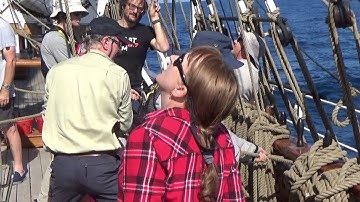 Setting the Gaff Topsail on the restored 1874 barque James Craig