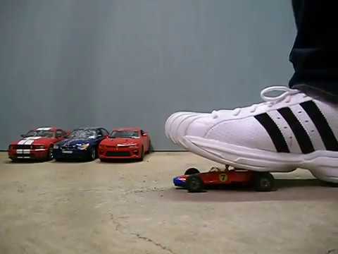 Stupid race car crushed and stomped in Adidas