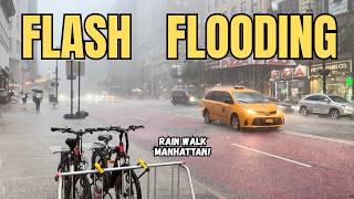 Walking NYC Heavy Rain &amp; THUNDERSTORMS - Flash Flooding Midtown Manhattan | Rain Walk 4K