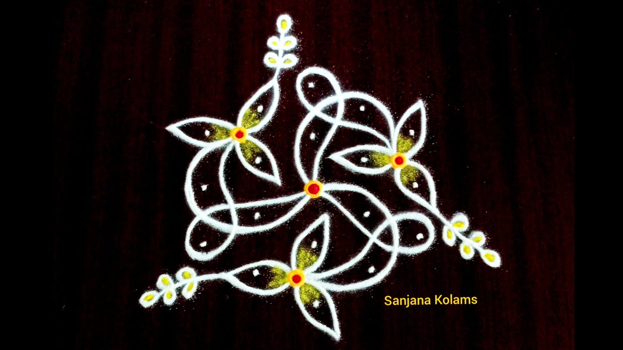 2344. 5 Dot Small Easy and Beautiful flowers KambiKolam/ LatestCreation/FridayRangoli/PandagaMuggu