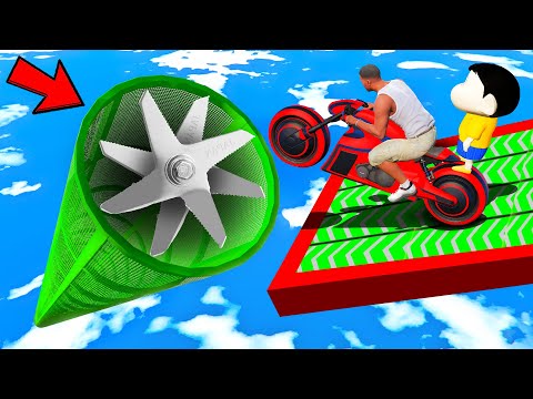 SHINCHAN AND FRANKLIN TRIED THE IMPOSSIBLE BOOSTER TUNNEL VS BIKES CARS JUMP CHALLENGE GTA 5