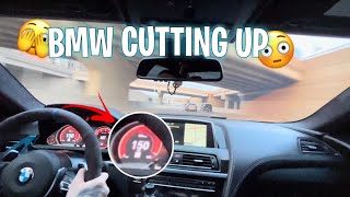 CRAZY BMW CUTTING UP IN TRAFFIC DOING TOP SPEED *WHITELINE*