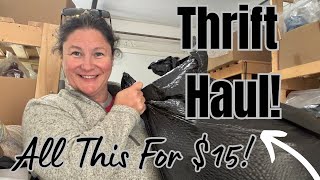 A thrift haul to resell from my favorite thrift store. I spent $15. How much can I make??