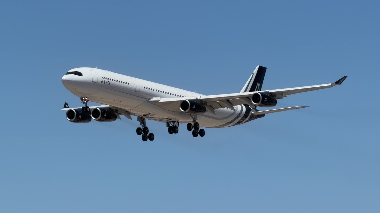 19L arrival – AirX Airbus A340-300 lands at Las Vegas | 9H-BIG