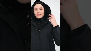 Tuğba Fall Winter 202425 Garnili İnce Kapitone Kapüşonlu Kaban - Siyah