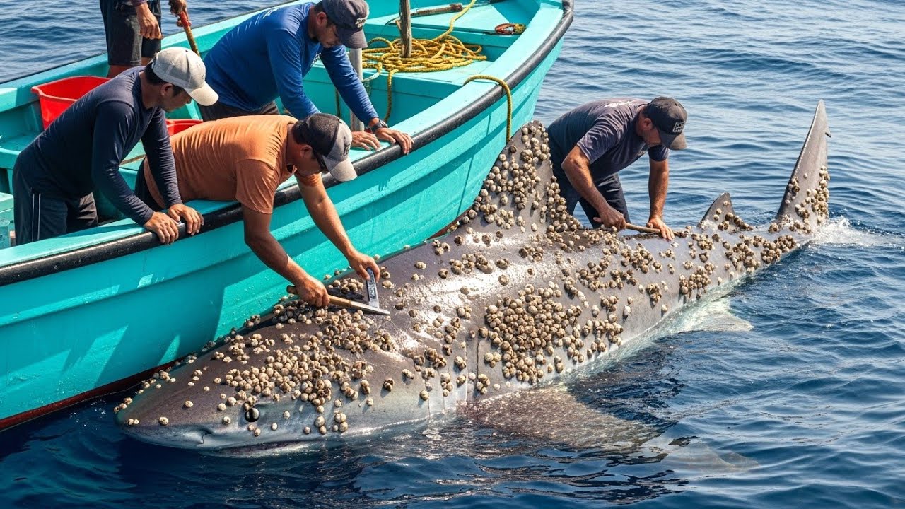 Shark in Distress: Barnacle-Covered Giant Gets Help from Boat Crew ...