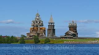 old russian wooden architecture on Kizhi island in Karelia, 4k