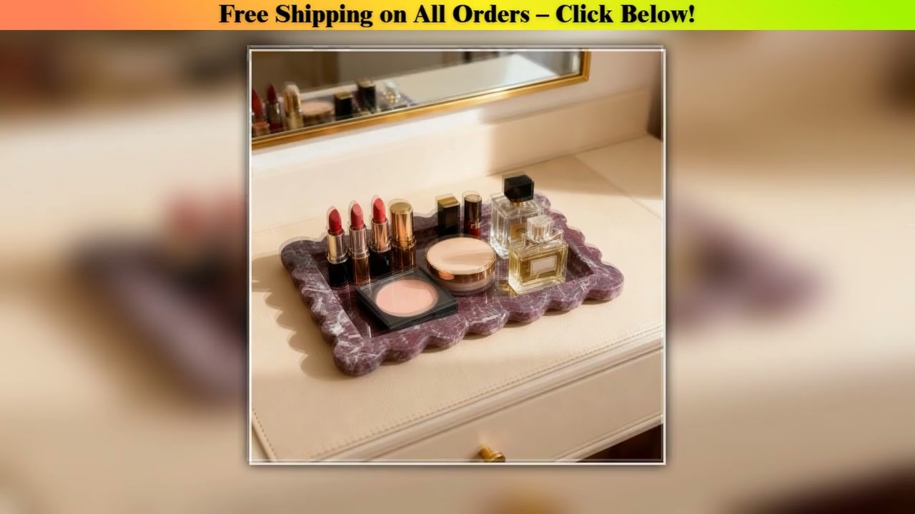 Purple Marble Tray Scalloped Edge,Natural Stone Jewelry Organizer Dish, Vanity Storage & Bathroom