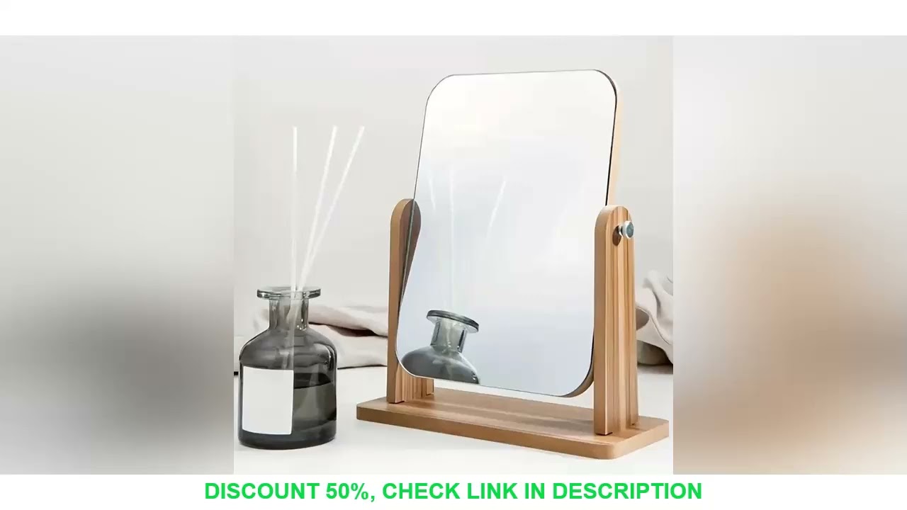 360° Adjustable Wooden Rotating Vanity Mirror with Stand, Portable Makeup Mirror for Skincare, Bedro