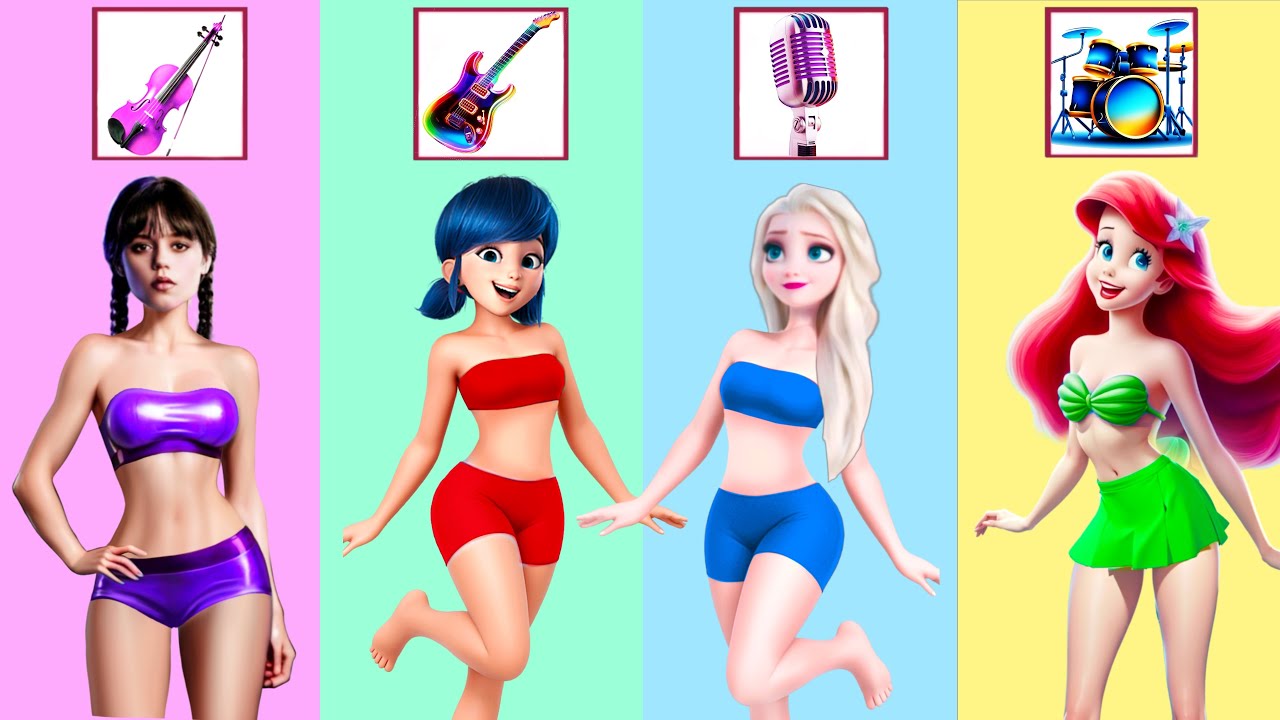 Эпическое сияние! Леди Баг, Уэнсдей и принцессы превращаются в звёзд женских групп | Dress Wow