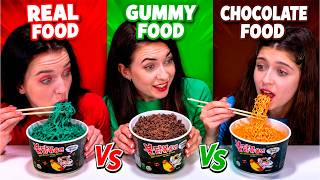 ASMR Real Food VS Jelly Chocolate Food and Red Vs Blue Jelly Compilation