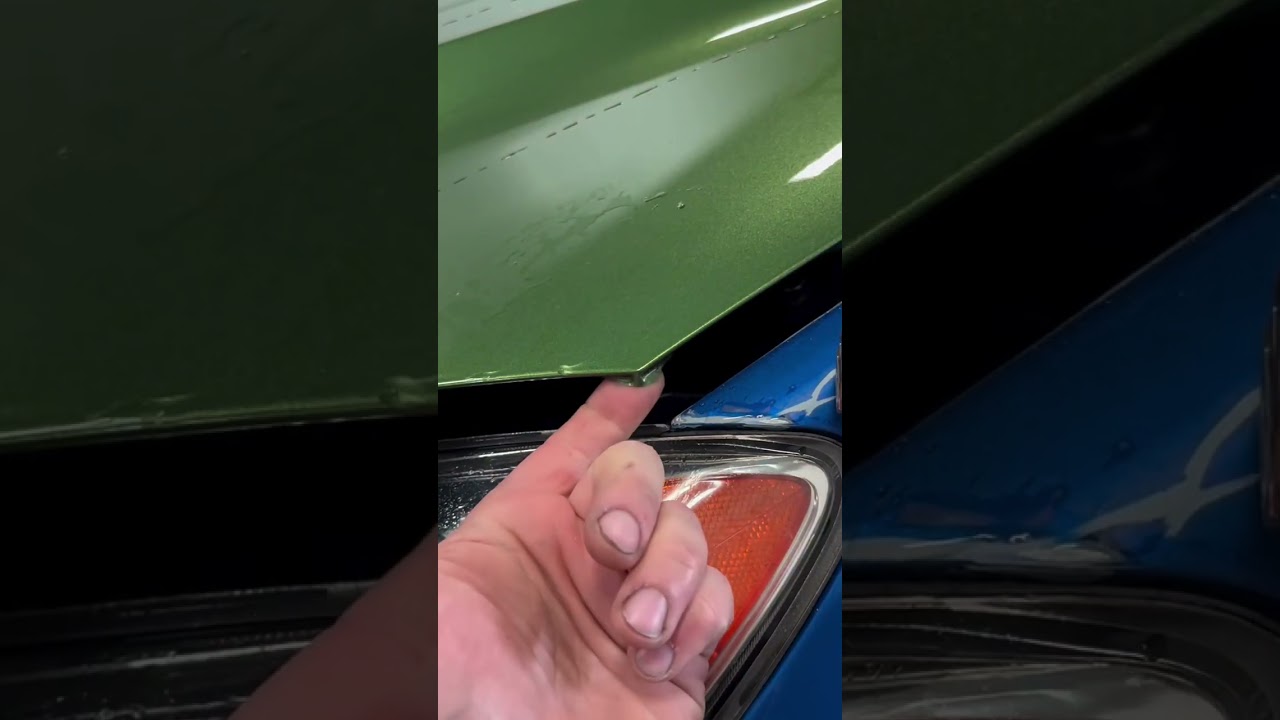 Finishing up corner on Color PPF Mamba Green, not your regular car wrap material 