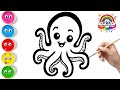 How to Draw and Color a Cute Rainbow Octopus 🐙  Super Simple Drawing &amp; Coloring for 3-5 Year Olds 