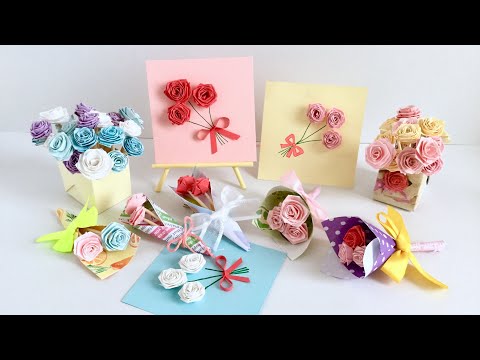 ペーパークラフト 紙工作ぺんさんと初コラボ 可愛いバラの花で作るカード ブーケなど Paper Craft First Collaboration Cards Bouquets Youtube