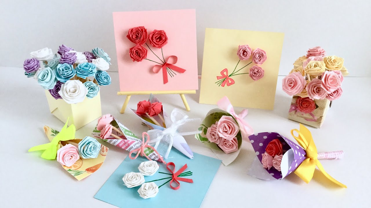 ペーパークラフト 紙工作ぺんさんと初コラボ 可愛いバラの花で作るカード ブーケなど Paper Craft First Collaboration Cards Bouquets Youtube