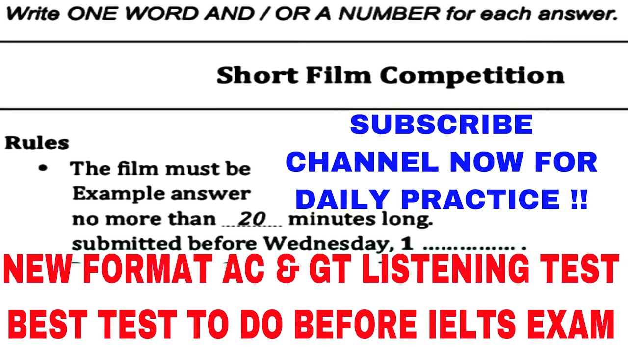 || SHORT FILM COMPETITION IELTS LISTENING TEST || ONE WORD BLANKS/M.C.Q || BEST TEST FOR EXAM TAKERS