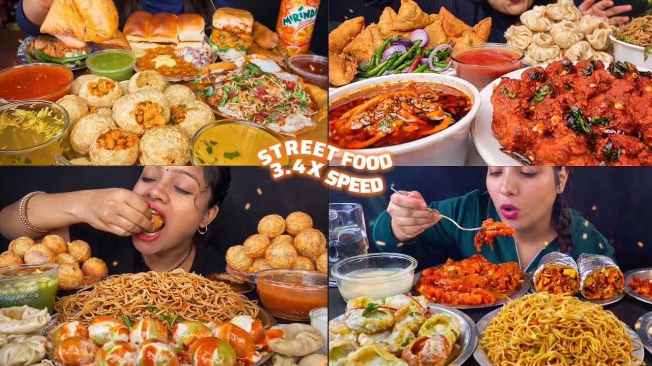 ASMR: Eating Indian Street Food Eating Challenge 😍😋momo noodles dahi Puri Pani Puri Mukbang