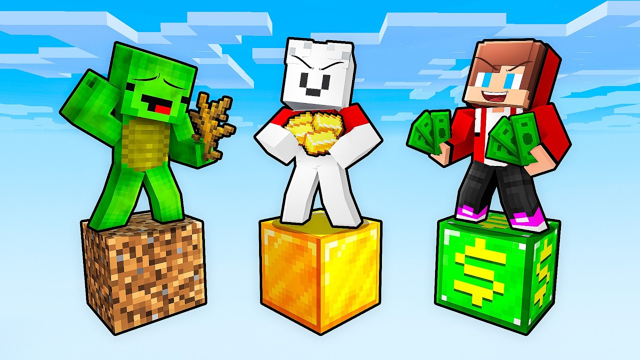 JJ vs Mikey vs Carrie: POOR vs RICH ONE BLOCK BATTLE in Minecraft - Maizen
