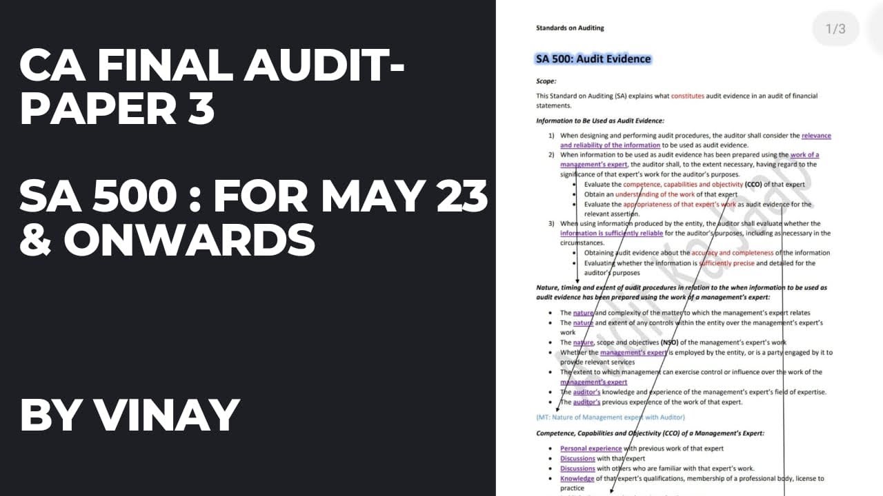 SA 500 CA FINAL AUDIT FOR MAY 23 & ONWARDS #ca #charteredaccountant #ca ...