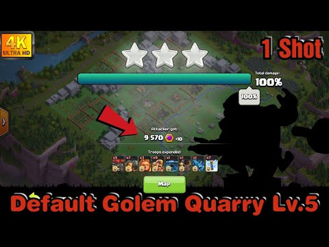 ONE SHOT default Golem Quarry Lv.5 in a raid!🎉Easy to practice⭐⭐⭐(4K)(Clash of Clans)