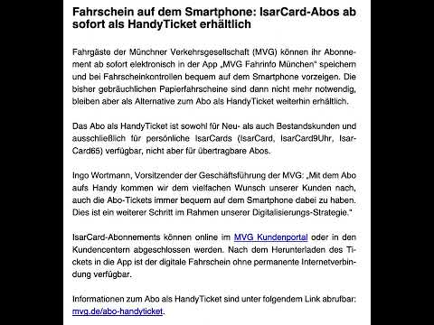 Isrcard München:  Fahrschein auf dem Smartphone: IsarCard-Abos ab sofort als HandyTicket erhältlich