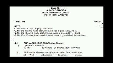 Pseb Tommorow physics paper of class 11th