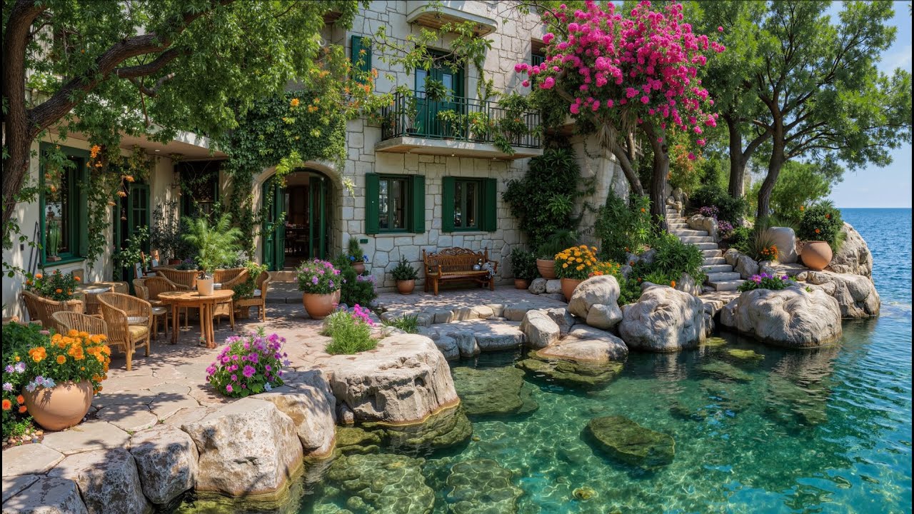 Peaceful Seaside Cafe Morning 🌊 Happy Jazz & Bossa Nova Melodies with Ocean Breeze for a Fresh Start