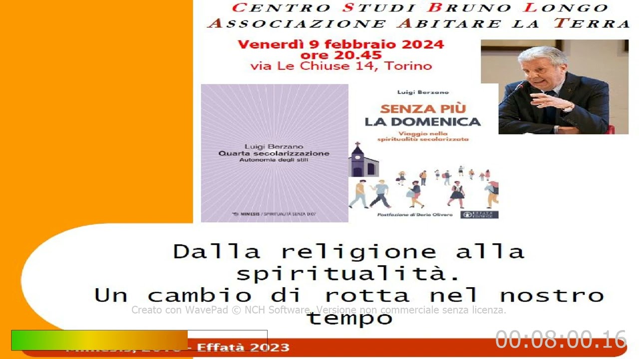 Luigi Berzano. Dalla religione alla spiritualità. Centro Studi Bruno Longo, Torino, 9 febbraio 2024.