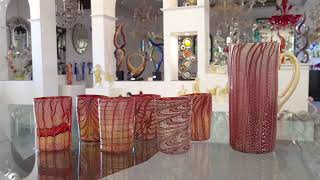 Red Passion Glasses Set - Tumblers with Silver - Original Murano Glass