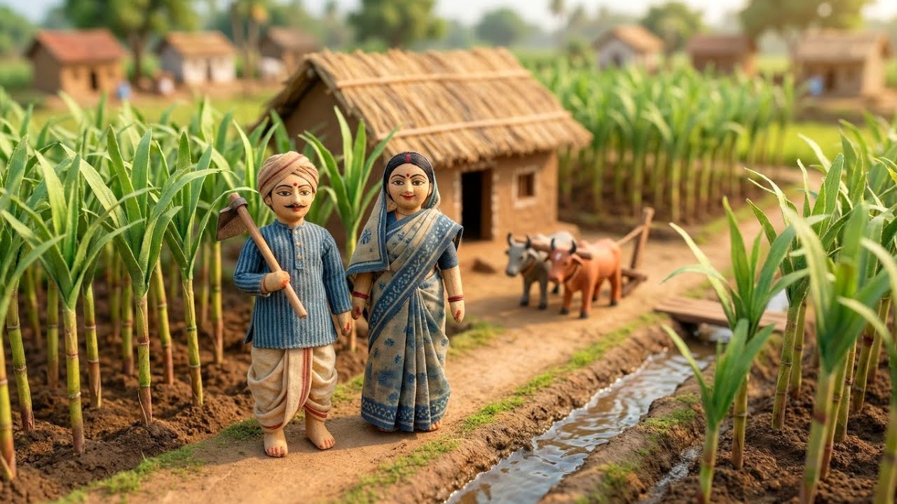 Miniature Doll Sugarcane Farming | Peaceful Indian Village ASMR
