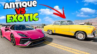OLD Antique Cars Vs NEW EXOTIC CARS in BeamNG Mods!!