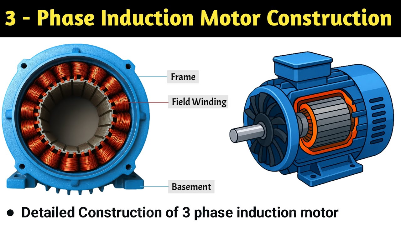 3 phase induction motor | construction of 3 phase induction motor | slipring rotor | squirrel cage