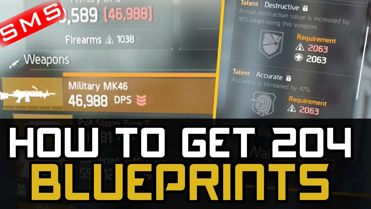 The Division: NEW 204 BLUEPRINTS BLACK MARKET M60 & MK46 IN BASE + TACTICAL ACR!