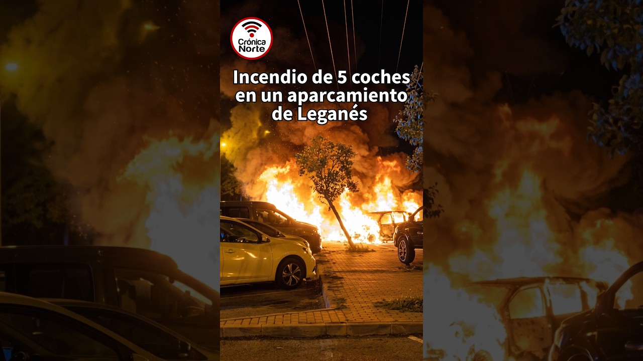🔴 Incendio de 5 coches en un aparcamiento en superficie en Leganés.